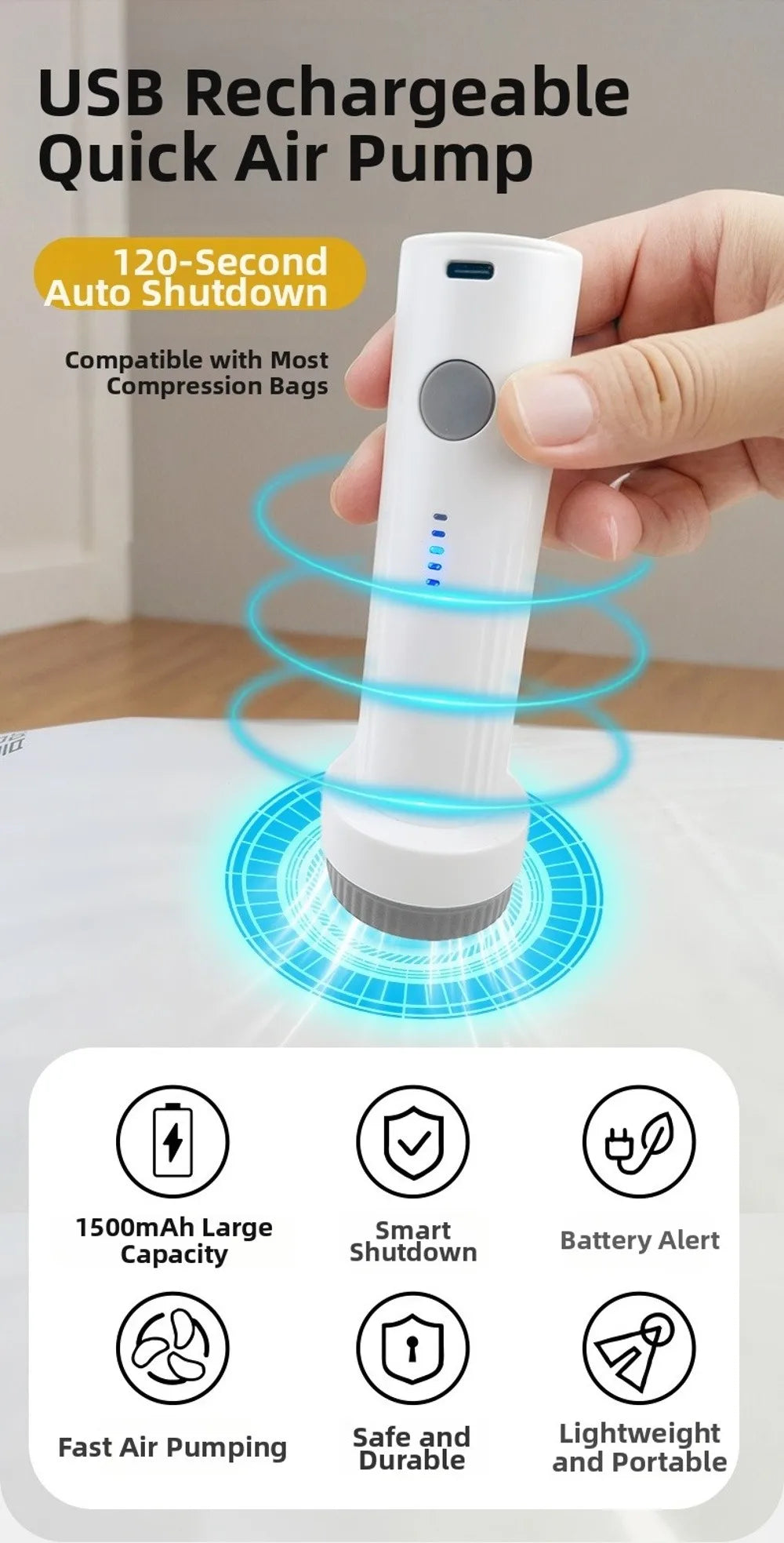 Pompe Electrique Portable pour Pochette Sous Vide - Compression Instantanée